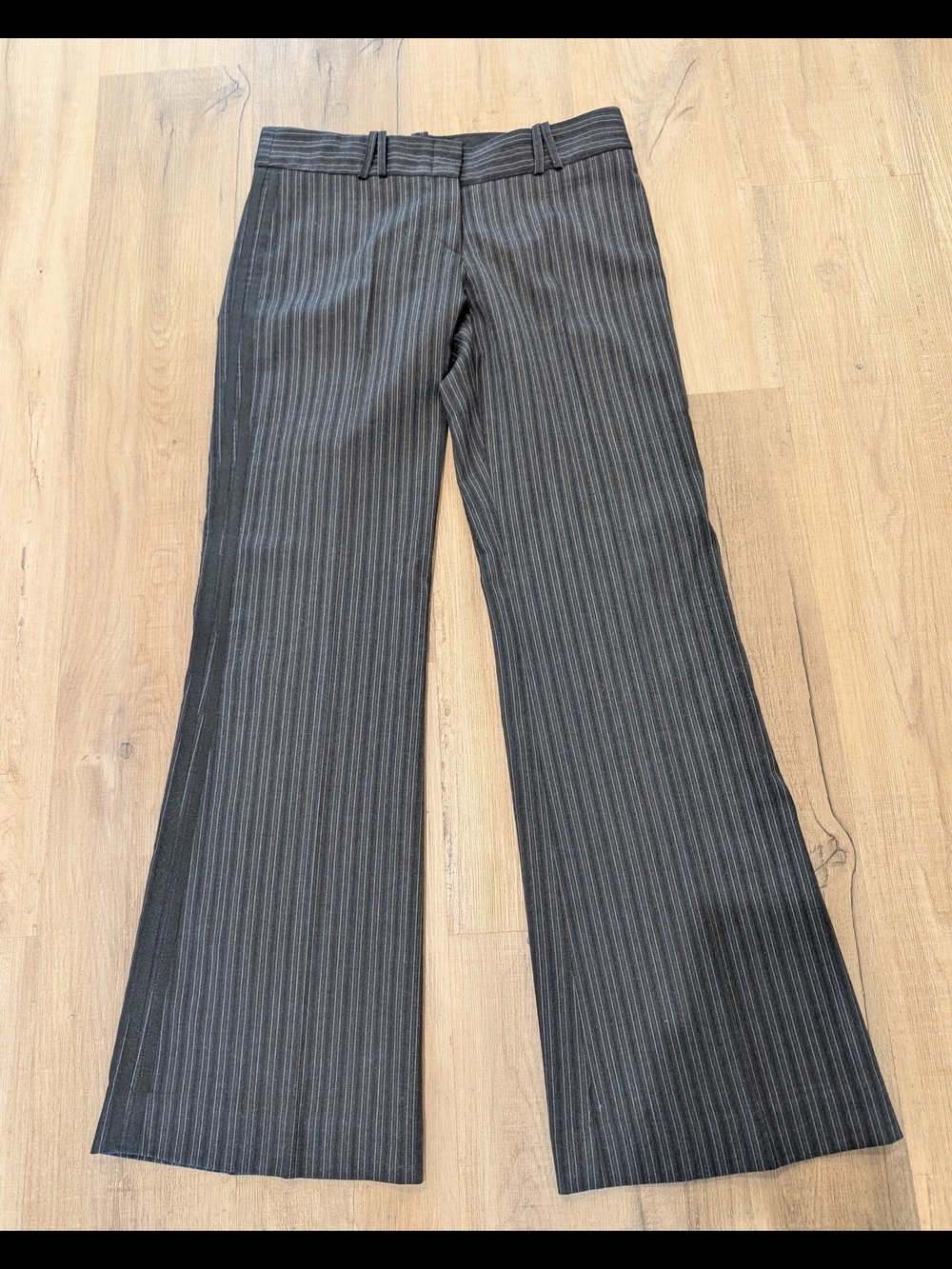 BCBGMaxAzria Gray Pinstripe Wide-Leg Trousers With Black Stripes - Picture 2 of 8
